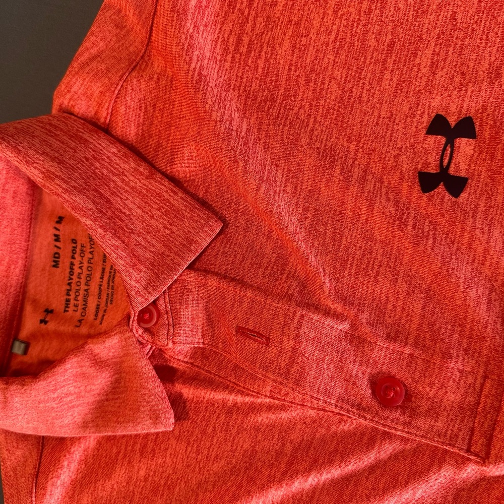 Under Armour Men's Bright Red/Orange Golf‎ Polo Shirt - Picture 3 of 3